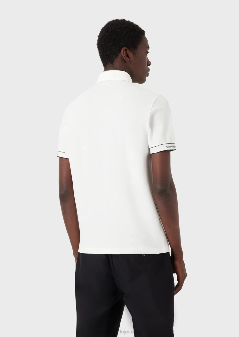 erkekler Armani jakar logolu jarse polo gömlek beyaz logo T8HD1531