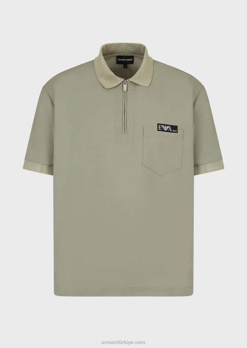 erkekler Armani kısmi fermuarlı hafif yün polo tişört gri T8HD1543