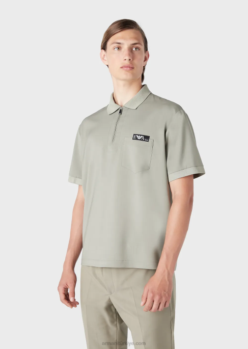erkekler Armani kısmi fermuarlı hafif yün polo tişört gri T8HD1543