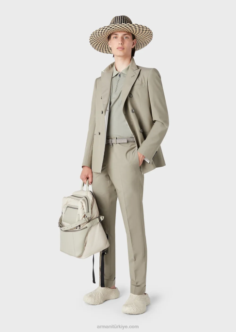 erkekler Armani kısmi fermuarlı hafif yün polo tişört gri T8HD1543