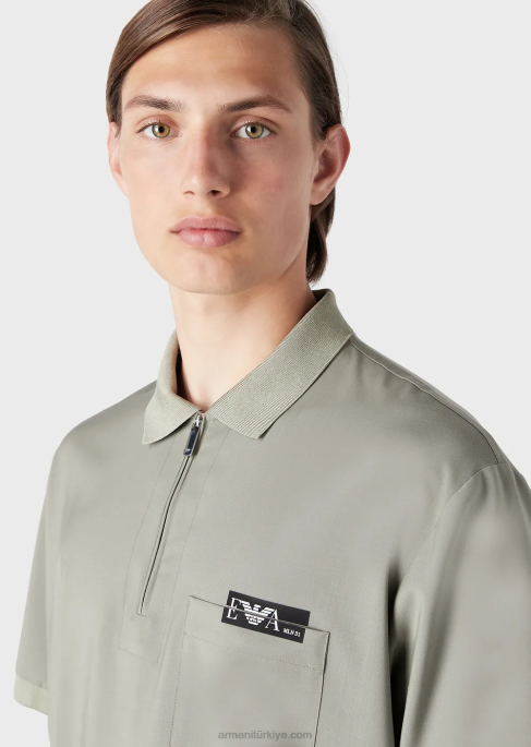 erkekler Armani kısmi fermuarlı hafif yün polo tişört gri T8HD1543