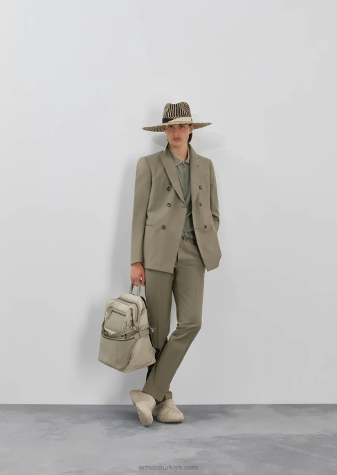 erkekler Armani kısmi fermuarlı hafif yün polo tişört gri T8HD1543