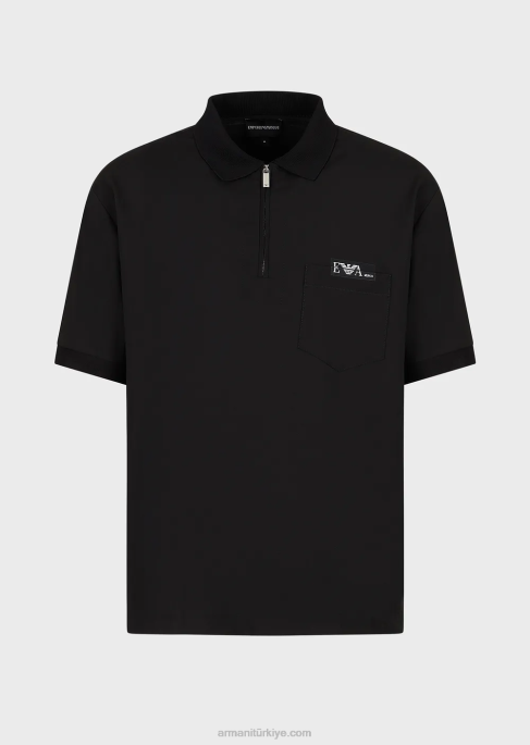 erkekler Armani kısmi fermuarlı hafif yün polo tişört siyah T8HD1544