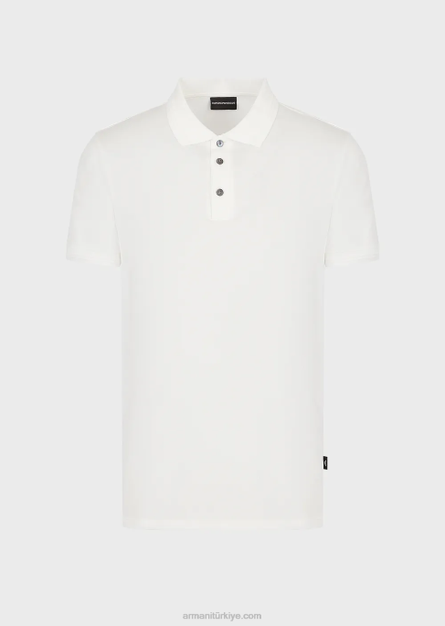 erkekler Armani kontrast süslemeli dar kesim polo tişört beyaz T8HD1541