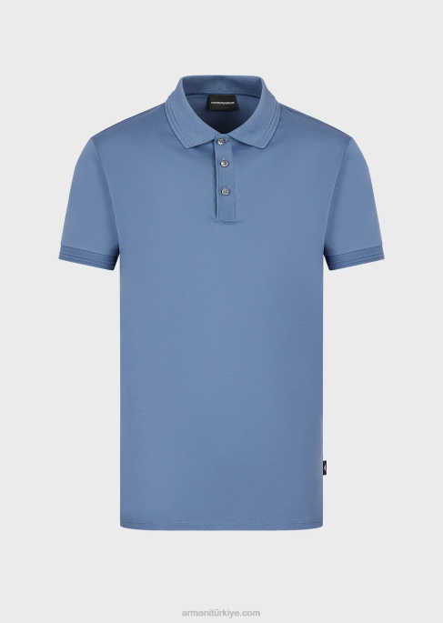 erkekler Armani kontrast süslemeli dar kesim polo tişört mavi T8HD1542