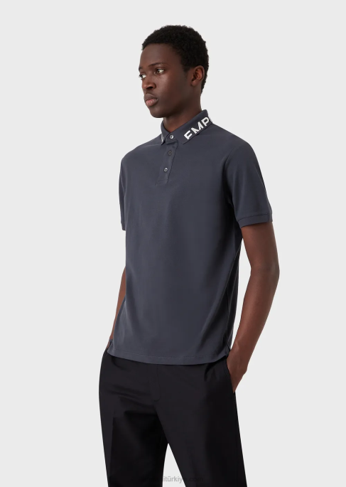 erkekler Armani logolu yakalı merserize pike polo tişört uçak T8HD1528