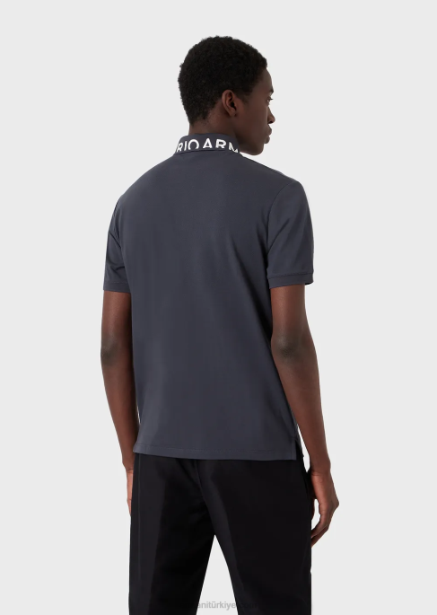 erkekler Armani logolu yakalı merserize pike polo tişört uçak T8HD1528