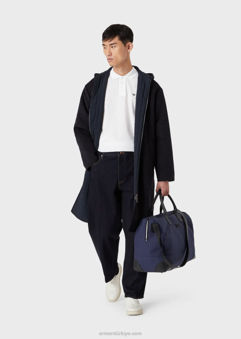 erkekler Armani mikro kartal işlemeli merserize pike polo tişört beyaz T8HD1560