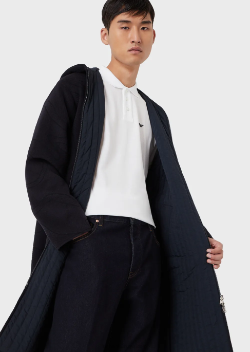 erkekler Armani mikro kartal işlemeli merserize pike polo tişört beyaz T8HD1560