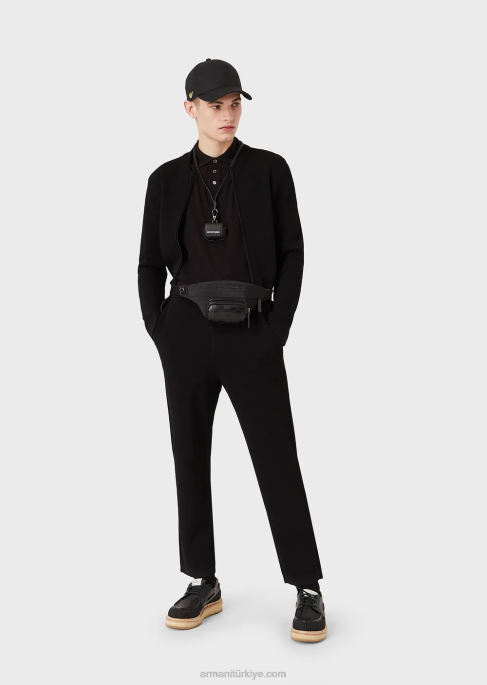 erkekler Armani mikro kartal işlemeli merserize pike polo tişört çin mavisi T8HD1564