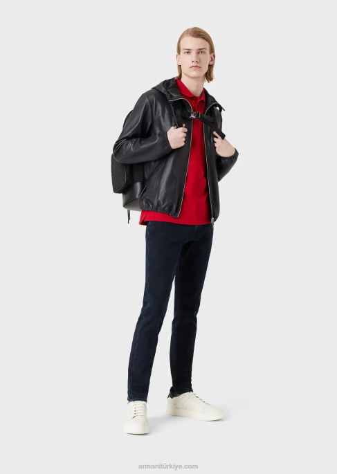 erkekler Armani mikro kartal işlemeli merserize pike polo tişört kırmızı T8HD1562