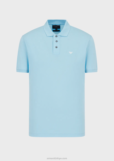 erkekler Armani mikro kartal işlemeli merserize pike polo tişört masmavi T8HD1561
