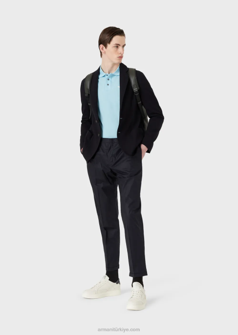 erkekler Armani mikro kartal işlemeli merserize pike polo tişört masmavi T8HD1561