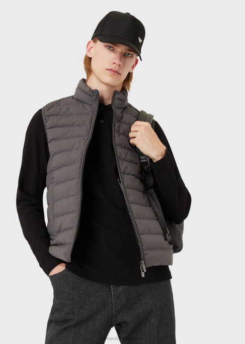 erkekler Armani mikro kartal işlemeli uzun kollu streç pike polo gömlek siyah T8HD1557