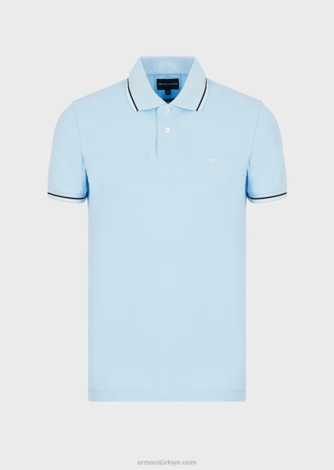 erkekler Armani mikro kartallı streç pike polo tişört masmavi T8HD1554