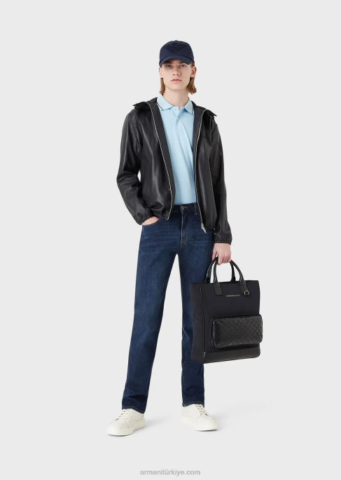 erkekler Armani mikro kartallı streç pike polo tişört masmavi T8HD1554