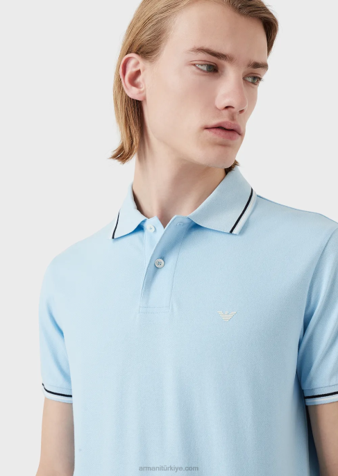 erkekler Armani mikro kartallı streç pike polo tişört masmavi T8HD1554