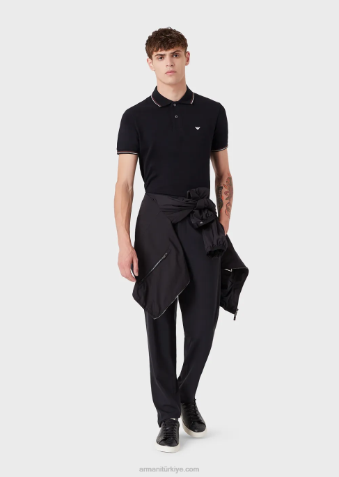 erkekler Armani mikro kartallı streç pike polo tişört yeşil scuro 1 T8HD1555