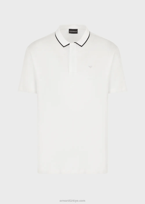 erkekler Armani travel essentials tencel karışımlı jarse polo gömlek beyaz T8HD1525