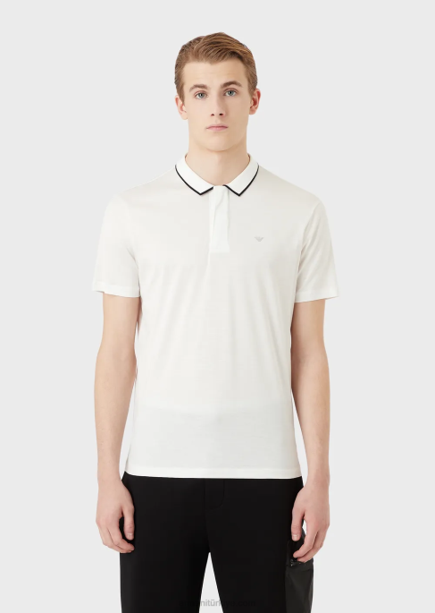 erkekler Armani travel essentials tencel karışımlı jarse polo gömlek beyaz T8HD1525