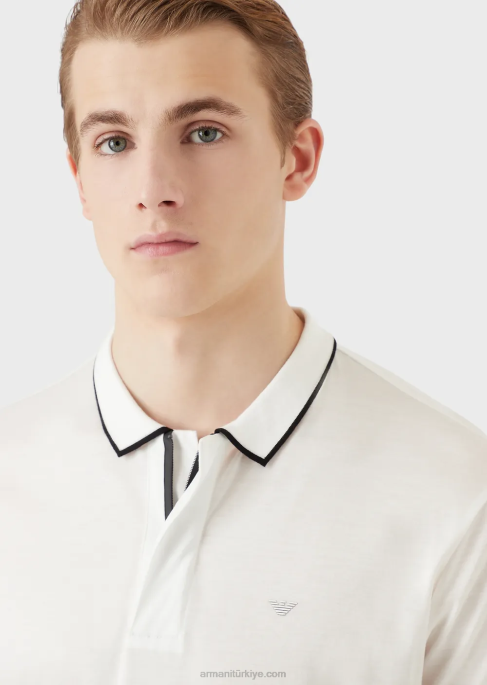 erkekler Armani travel essentials tencel karışımlı jarse polo gömlek beyaz T8HD1525