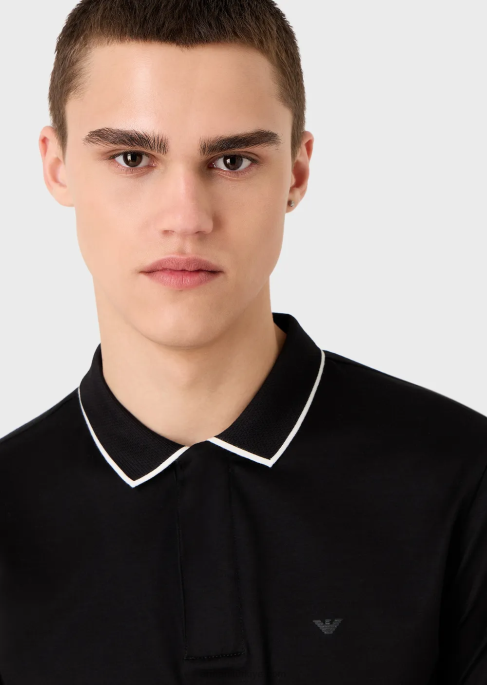 erkekler Armani travel essentials tencel karışımlı jarse polo gömlek siyah T8HD1524