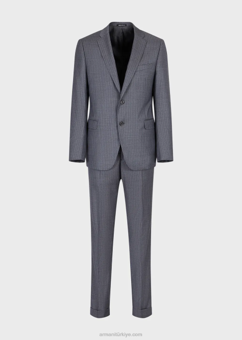 erkekler Armani çizgili, çok renkli hafif yünden tek sıra düğmeli, dar kesim takım elbise uçak T8HD1462