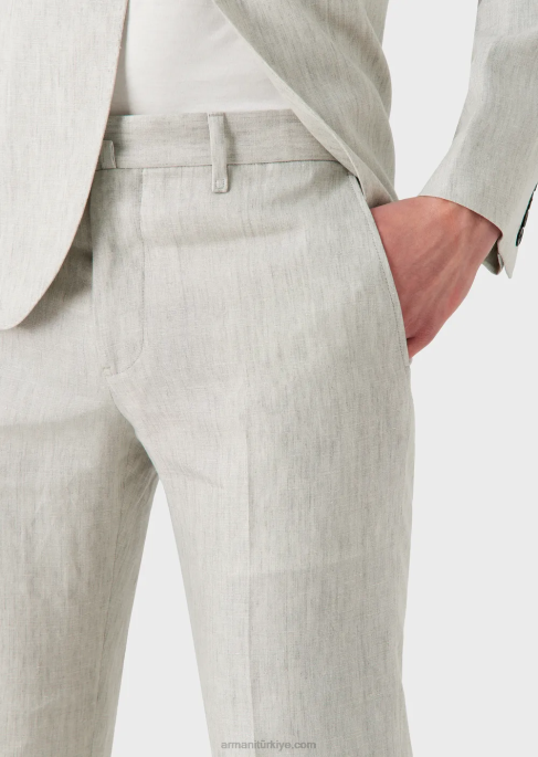 erkekler Armani kırışmaz soluk ketenden modern kesim tek sıra düğmeli takım elbise açık gri T8HD1460