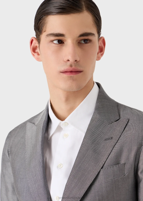 erkekler Armani mikro desenli okaliptüs yünü karışımından modern kesim tek sıra düğmeli takım elbise gri T8HD1461