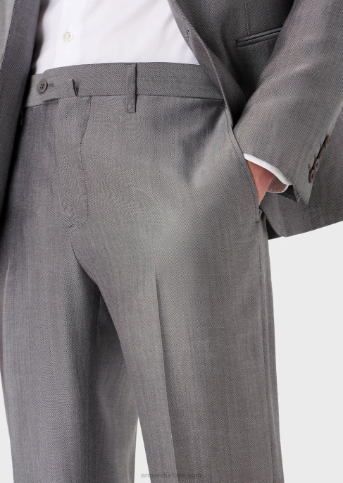 erkekler Armani mikro desenli okaliptüs yünü karışımından modern kesim tek sıra düğmeli takım elbise gri T8HD1461