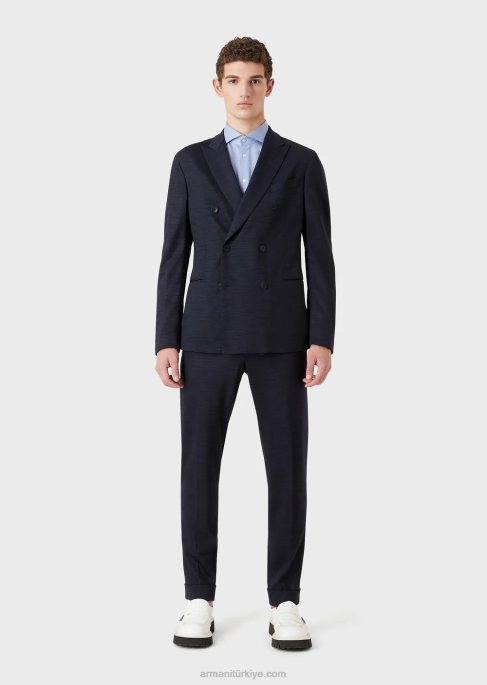 erkekler Armani okaliptüs yünü karışımlı jarseden modern kesim kruvaze takım elbiseT8HD1466