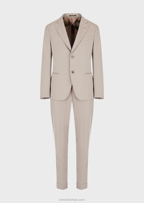 erkekler Armani ultra hafif bakir yün karışımı solaro kumaştan modern kesim tek sıra düğmeli takım elbise bej T8HD1465