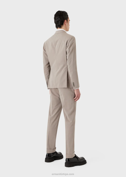 erkekler Armani ultra hafif bakir yün karışımı solaro kumaştan modern kesim tek sıra düğmeli takım elbise bej T8HD1465