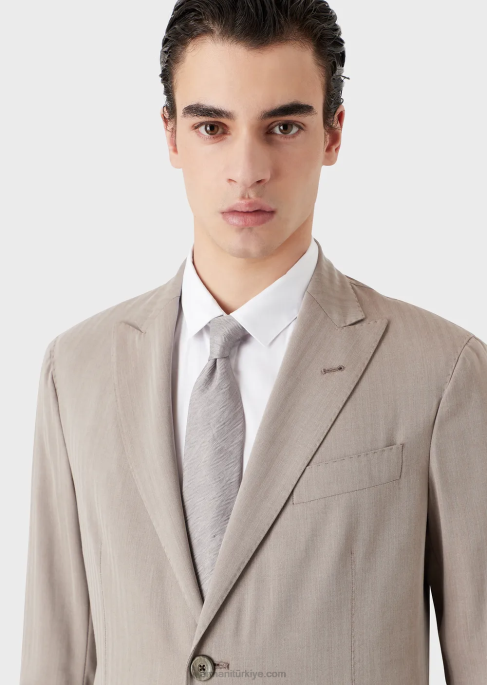 erkekler Armani ultra hafif bakir yün karışımı solaro kumaştan modern kesim tek sıra düğmeli takım elbise bej T8HD1465