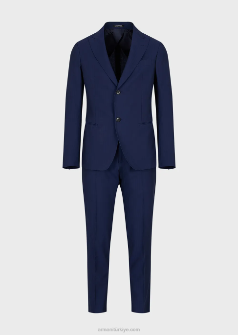 erkekler Armani ultra hafif bakir yün karışımı solaro kumaştan modern kesim tek sıra düğmeli takım elbise mavi T8HD1464