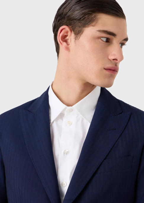 erkekler Armani ultra hafif bakir yün karışımı solaro kumaştan modern kesim tek sıra düğmeli takım elbise mavi T8HD1464