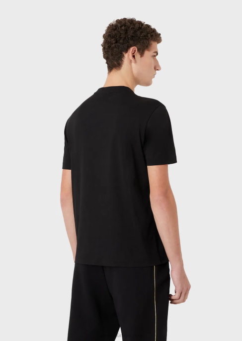 erkekler Armani 80'ler efektli logo baskılı pima jarse t-shirt siyah T8HD1644