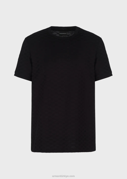 erkekler Armani Tamamı jakarlı kartal işlemeli mersersied jarse tişört siyah T8HD1741