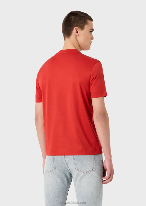 erkekler Armani Yakası logo işlemeli, tencel karışımlı jarse tişört lacivert T8HD1669