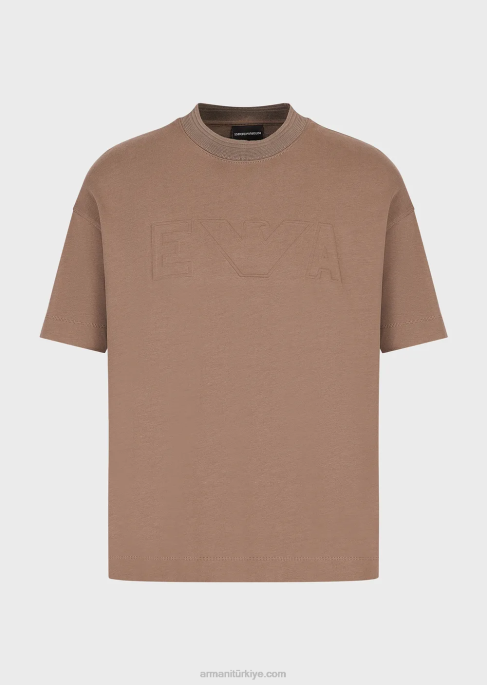 erkekler Armani büyük boy kabartmalı logo süslemeli ağır jarse tişört güvercin grisi T8HD1636