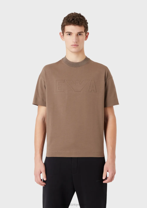 erkekler Armani büyük boy kabartmalı logo süslemeli ağır jarse tişört güvercin grisi T8HD1636