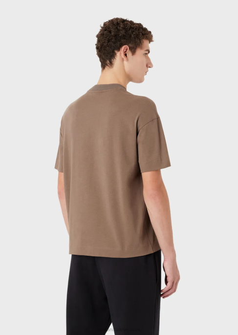 erkekler Armani büyük boy kabartmalı logo süslemeli ağır jarse tişört güvercin grisi T8HD1636