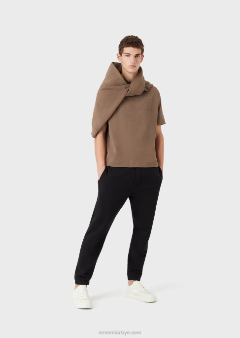 erkekler Armani büyük boy kabartmalı logo süslemeli ağır jarse tişört güvercin grisi T8HD1636