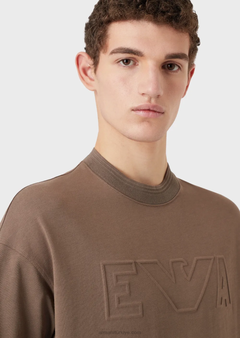 erkekler Armani büyük boy kabartmalı logo süslemeli ağır jarse tişört güvercin grisi T8HD1636