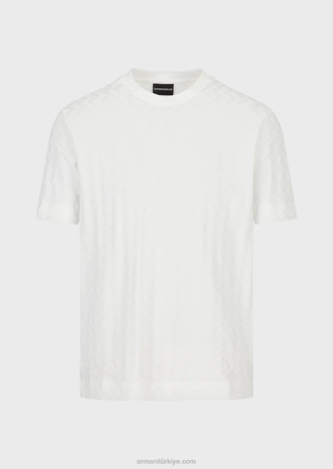 erkekler Armani boydan boya jakar motifli jarse tişört beyaz T8HD1691