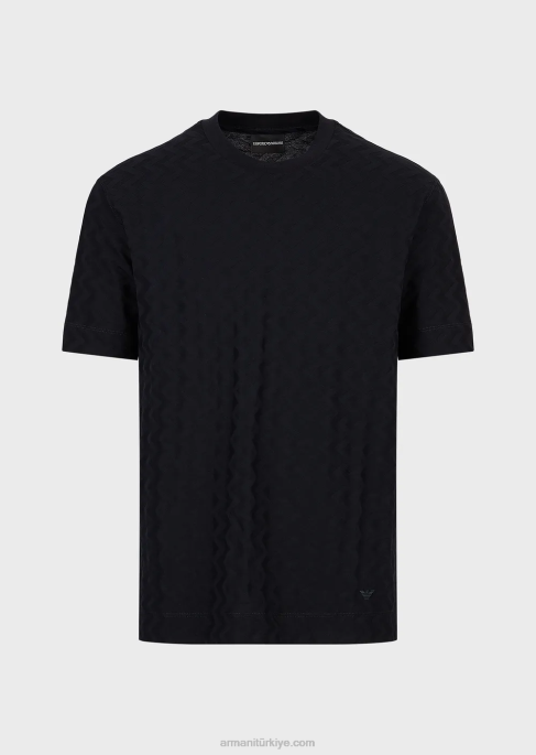 erkekler Armani boydan boya jakar motifli jarse tişört lacivert T8HD1690