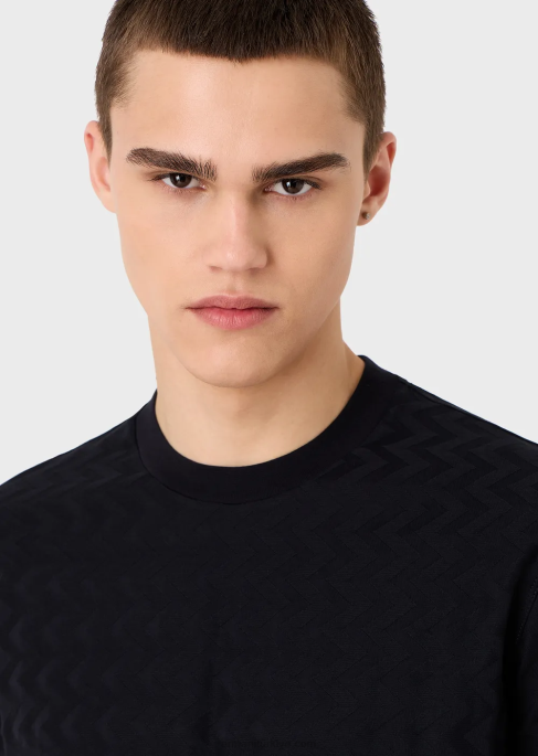 erkekler Armani boydan boya jakar motifli jarse tişört lacivert T8HD1690