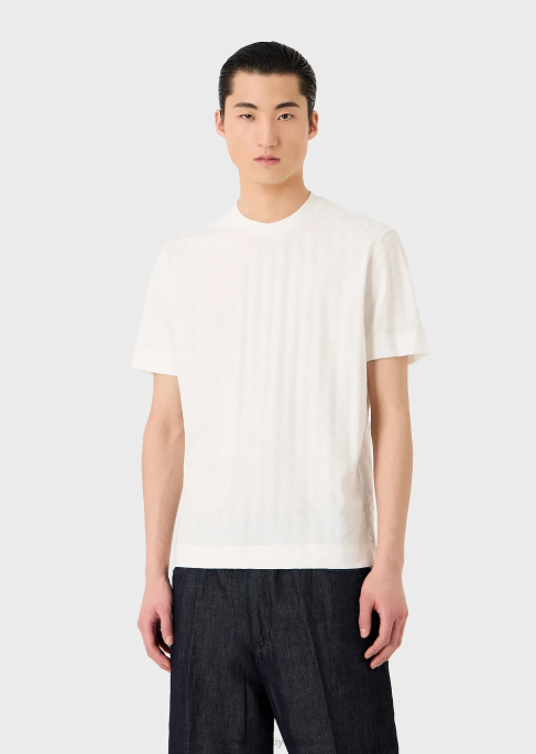 erkekler Armani boydan boya jakar motifli jarse tişört masmavi T8HD1692