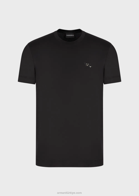 erkekler Armani emoji yamalı tencel karışımlı jarse tişört siyah T8HD1674
