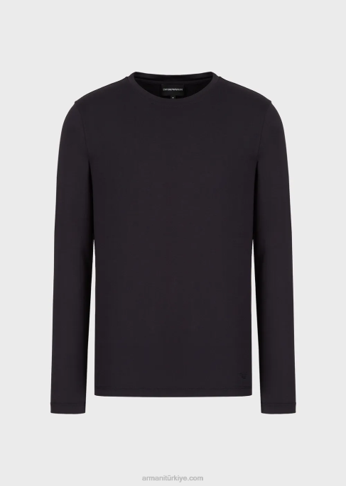 erkekler Armani ipek/pamuk karışımı kazak gece yarısı mavisi T8HD1739